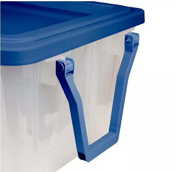 Tough Box 160 Quart Heavy-Duty Storage Tote, Clear Base/Blue Lid