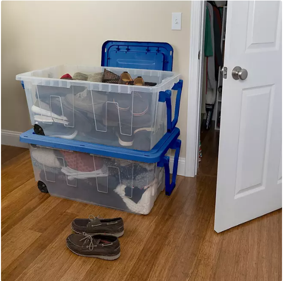 Tough Box 160 Quart Heavy-Duty Storage Tote, Clear Base/Blue Lid