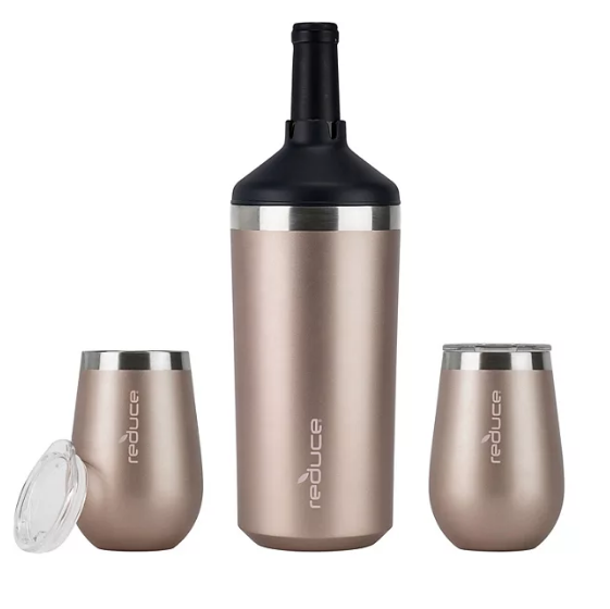 Reduce Wine Bottle Cooler 3-Piece Set with 12-oz. Wine Tumblers (Assorted Colors)