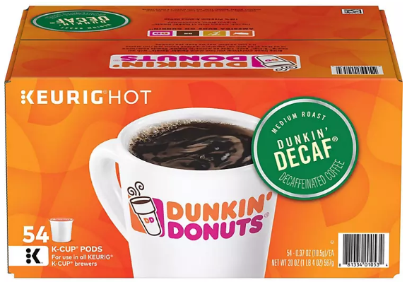 Dunkin' Donuts Decaf Coffee K-Cups, Medium Roast (54 ct.)