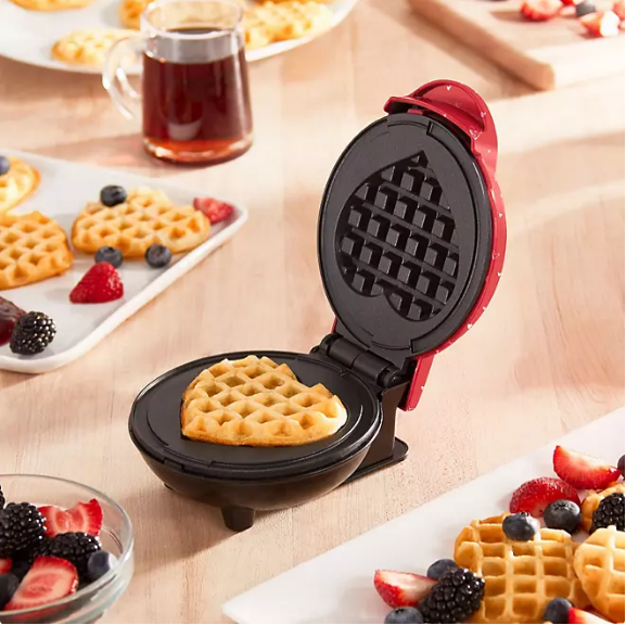 Dash Heart Miniature Waffle Maker with Heart Print Lid