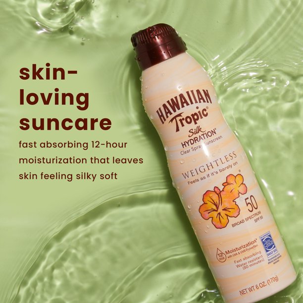 Hawaiian Tropic Silk Hydration Weightless Spray Sunscreen 6 Oz, 30 SPF, 12 Hour Moisturization, Water Resistant (80 Minutes) Sunblock