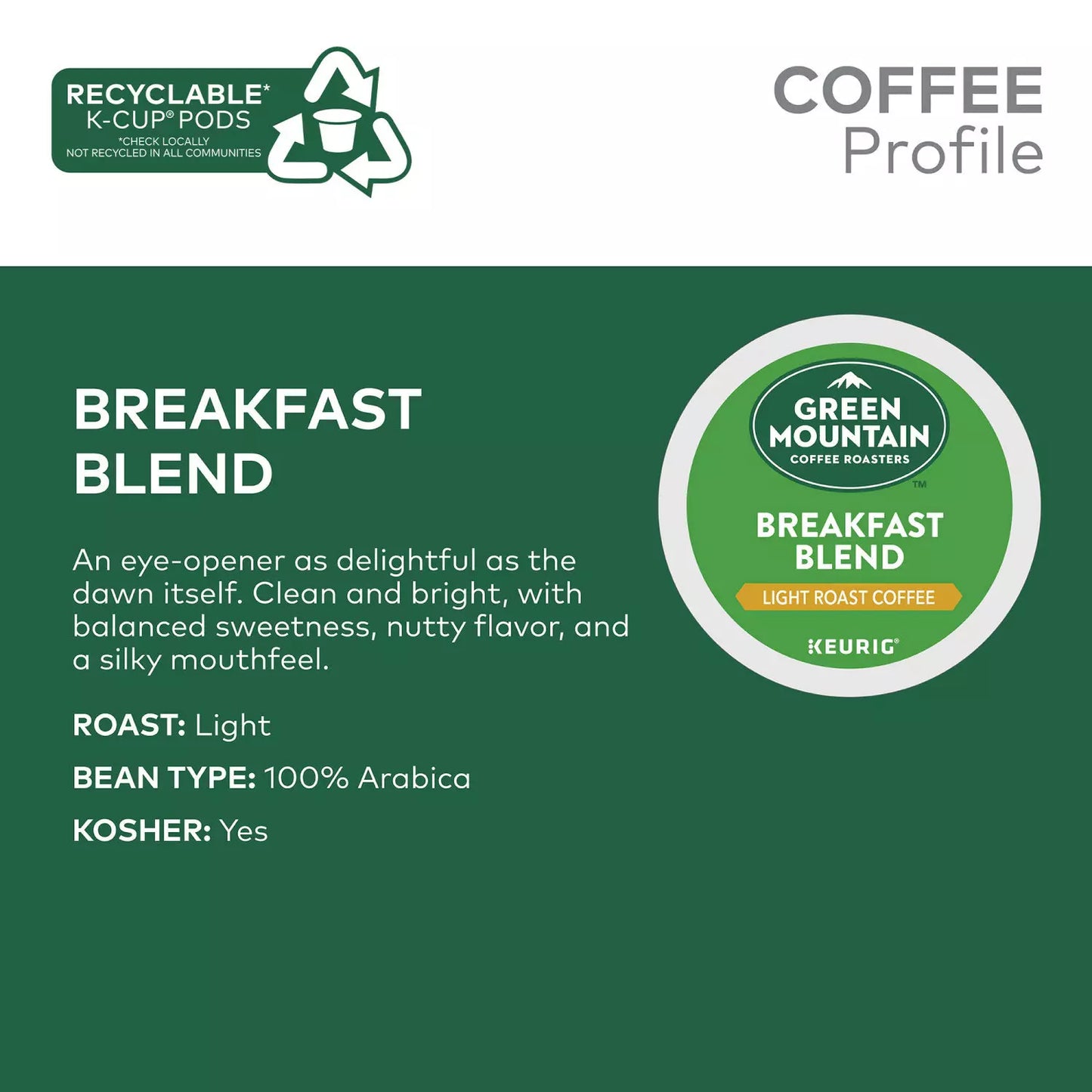 Green Mountain Coffee Breakfast Blend K-Cup Pods (100 ct.)