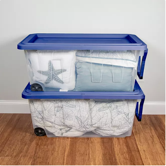 Tough Box 160 Quart Heavy-Duty Storage Tote, Clear Base/Blue Lid