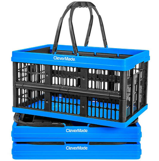 CleverMade 16L Collapsible Shopping Basket, Neptune Blue - 3 pk.