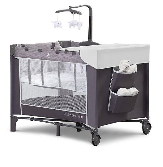 Delta Children LX Deluxe Portable Baby Play Yard With Removable Bassinet and Changing Table, Eclipse