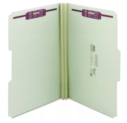 Smead 2" Expansion File Folder, 1/3 Cut Assorted Position Tab, 2 Fasteners, Legal, Gray Green, 25ct.