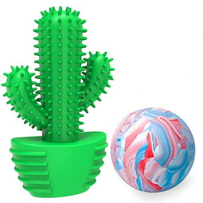 Dog Chew Toys Dog Toothbrush Stick Teeth Cleaning Brush Dental for Small Medium Large Dog, Rubber Dog Squeaky Toys for Aggressive Chewers Cactus Tough Toys Interactive for Training Cleaning Teeth