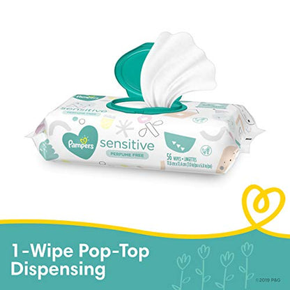 Baby Wipes, Pampers Sensitive Water Based Baby Diaper Wipes, Hypoallergenic and Unscented, 8 Pop-Top Packs with 4 Refill Packs for Dispenser Tub, 864 Total Wipes (Packaging May Vary)