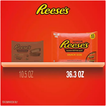 REESE'S Milk Chocolate Peanut Butter Snack Size Cups, Candy Value Bag (36.3 oz., 65 ct.)