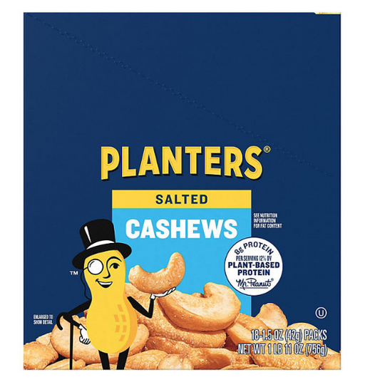 Planters Salted Cashews, Single-Serve Tubes (1.5 oz., 18 ct.)