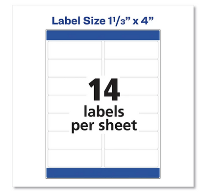 Avery Easy Peel White Address Labels w/ Sure Feed Technology, Laser Printers, 1.33 x 4, White, 14/Sheet, 250 Sheets/Box