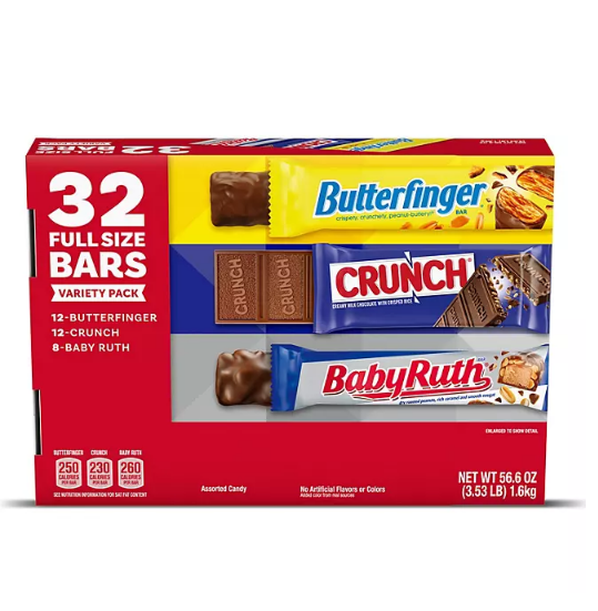 Crunch, Butterfinger and BabyRuth Chocolate Bar Variety Pack (32 ct.)