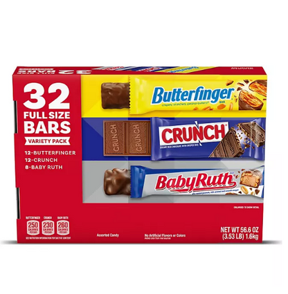 Crunch, Butterfinger and BabyRuth Chocolate Bar Variety Pack (32 ct.)