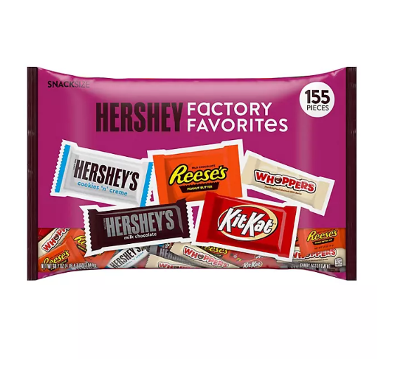 Hershey Assorted Chocolate and White Creme Flavors Snack Size, Individually Wrapped, Factory Favorites Candy Bulk Variety Bag (68.7 oz., 155 pcs.)