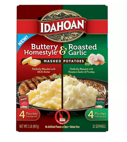 Idahoan Instant Mashed Potatoes, Buttery Homestyle and Roasted Garlic (8 pk.)