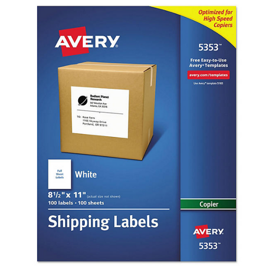 Avery Copier Mailing Labels, Copiers, 8.5 x 11, White, 100/Box