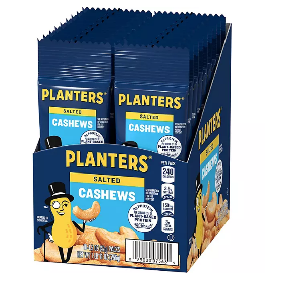 Planters Salted Cashews, Single-Serve Tubes (1.5 oz., 18 ct.)