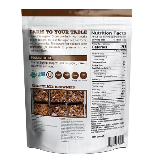 MyGreenFarm Organic and Fair Trade Cacao Powder (24 oz.)