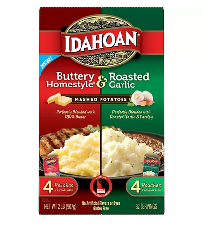 Idahoan Instant Mashed Potatoes, Buttery Homestyle and Roasted Garlic (8 pk.)