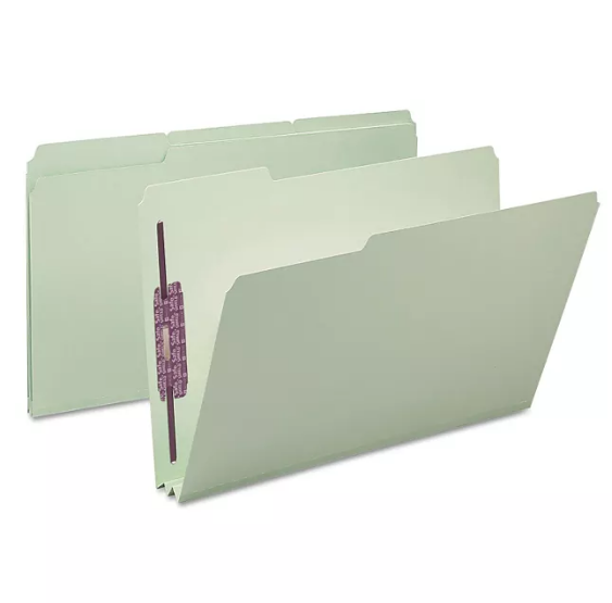 Smead 2" Expansion File Folder, 1/3 Cut Assorted Position Tab, 2 Fasteners, Legal, Gray Green, 25ct.