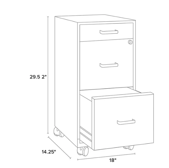 Hirsh 18" Deep 3 Drawer Mobile Letter Width Vertical File Cabinet