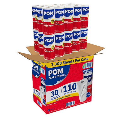 POM Individually Wrapped 2-Ply Paper Towels (110 sheets/roll, 30 rolls)