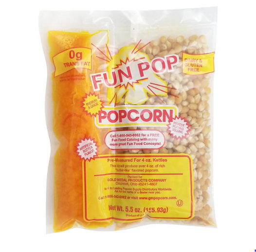 Gold Medal Funpop Popcorn kits, for use with 4 oz. Poppers (36 kits per case, net wt. 5.5 oz.)