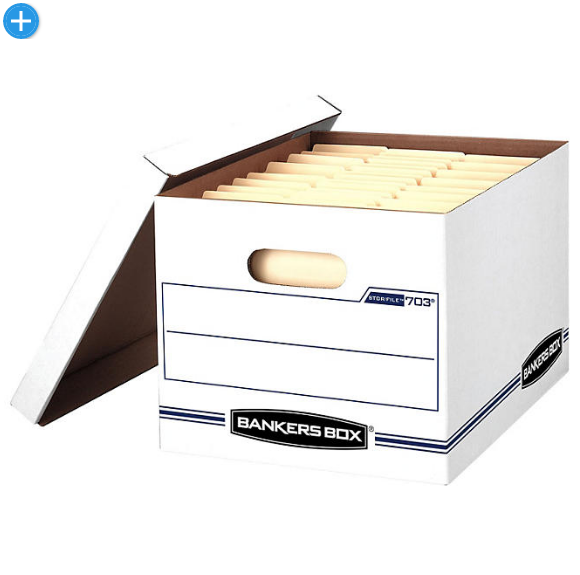 Bankers Box STOR/FILE Storage Box with Lift-off Lid, White/Blue, Letter/Legal (4 per carton)