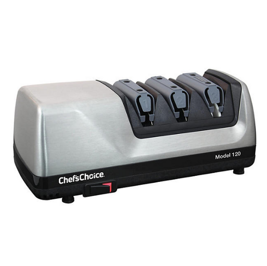 Chef's Choice Model 120 3-Stage Professional Electric Knife Sharpener For Straight Edge and Serrated Knives, Brushed Metal