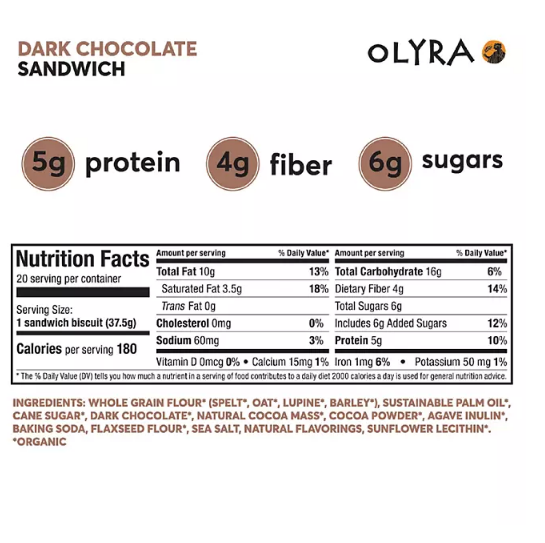 OLYRA Organic Breakfast Biscuits, Dark Chocolate Crème (20 ct.)