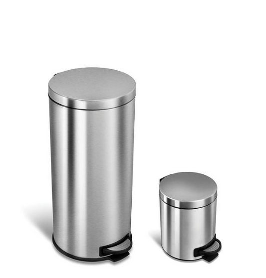 Nine Stars Combo 7.9 and 1.3 Gallon Step On Trash Can, Stainless Steel