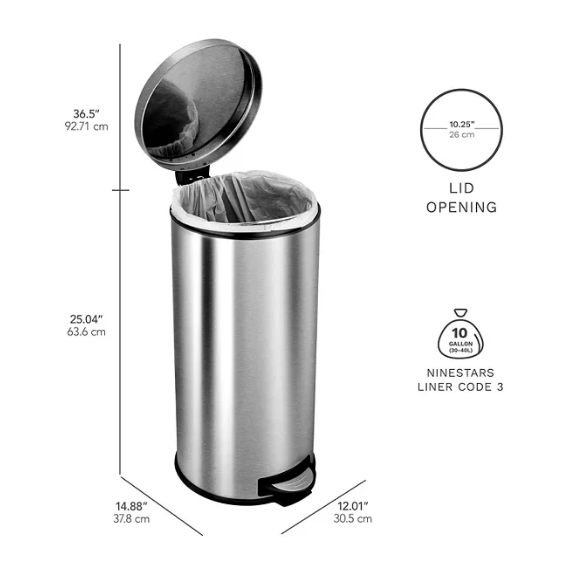 Nine Stars Combo 7.9 and 1.3 Gallon Step On Trash Can, Stainless Steel