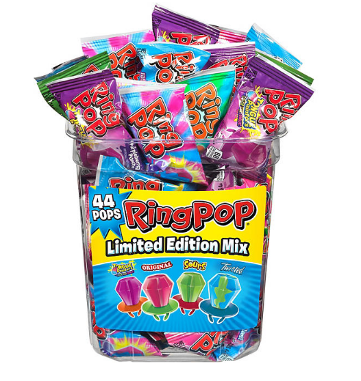 Ring Pop Assorted Flavors Lollipops Candy Tub Bulk Variety Pack (0.5 oz., 44 ct.)