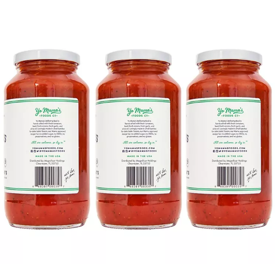 Yo Mama's Foods Low-Sodium Pasta Sauce, Tomato Basil (25 oz., 3 pk.)