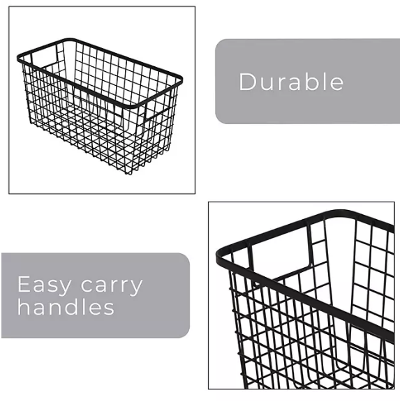 Smart Design 4 Pack Nestable Basket Organizer with Handles 9" x 12" x 6"