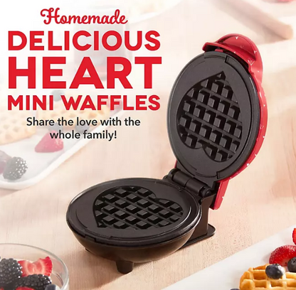 Dash Heart Miniature Waffle Maker with Heart Print Lid