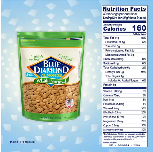 Blue Diamond Whole Natural Almonds (40oz)