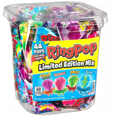 Ring Pop Assorted Flavors Lollipops Candy Tub Bulk Variety Pack (0.5 oz., 44 ct.)