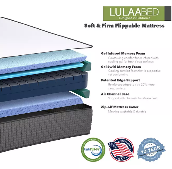 LulaaBED 12" Soft & Firm Flippable Memory Foam Mattress