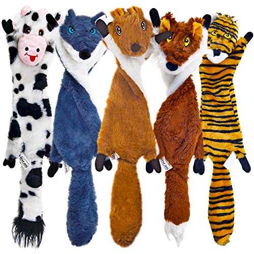 Dog Squeaky Toys 5 Pack, Pet Toys Crinkle Dog Toy No Stuffing Animals Dog Plush Toy Dog Chew Toy for Large Dogs and Medium Dogs Squeeky Doggie Toys Puppy Toys Squeak