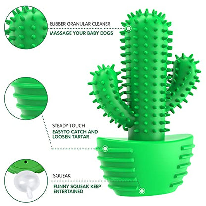 Dog Chew Toys Dog Toothbrush Stick Teeth Cleaning Brush Dental for Small Medium Large Dog, Rubber Dog Squeaky Toys for Aggressive Chewers Cactus Tough Toys Interactive for Training Cleaning Teeth