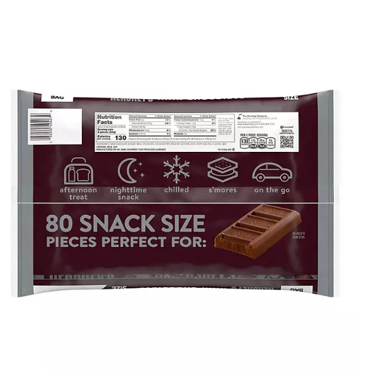 HERSHEY'S Milk Chocolate Snack Size Candy Bars, Individually Wrapped, Bulk Value Bag (36 oz., 80 Pieces)