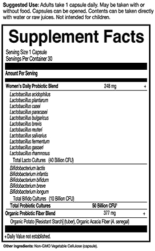 Garden of Life Dr. Formulated Probiotics for Women, Once Daily Women’s Probiotics 50 Billion CFU Guaranteed and Prebiotic Fiber, Shelf Stable One a Day Probiotic No Gluten Dairy or Soy, 30 Capsules