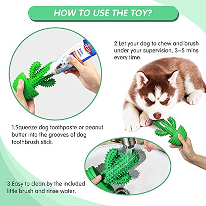 Dog Chew Toys Dog Toothbrush Stick Teeth Cleaning Brush Dental for Small Medium Large Dog, Rubber Dog Squeaky Toys for Aggressive Chewers Cactus Tough Toys Interactive for Training Cleaning Teeth