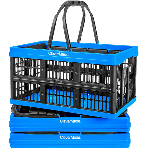 CleverMade 16L Collapsible Shopping Basket, Neptune Blue - 3 pk.