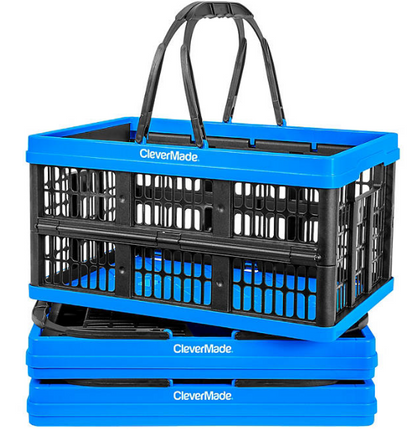 CleverMade 16L Collapsible Shopping Basket, Neptune Blue - 3 pk.