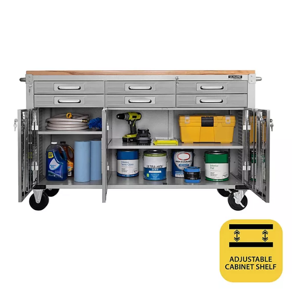 Seville Classics® UltraHD® 6-Drawer Rolling Workbench, 65.25" W x 20" D x 37.5" H