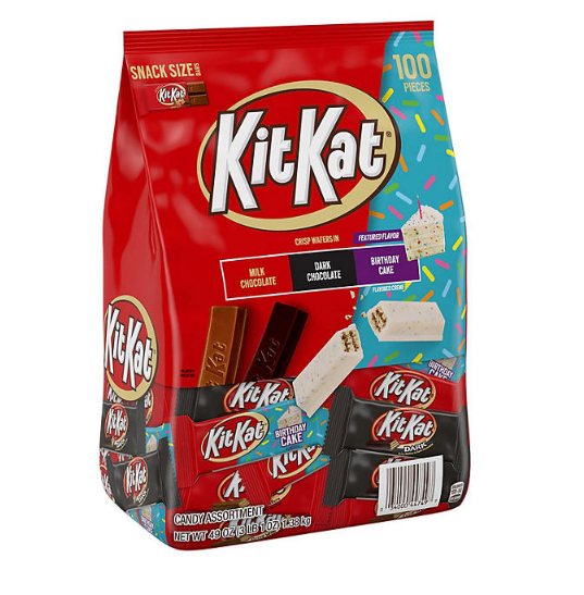 KIT KAT Snack Size Assortment Bag with KIT KAT Milk Chocolate, KIT KAT Dark Chocolate, KIT KAT Birthday Cake (49 oz.)