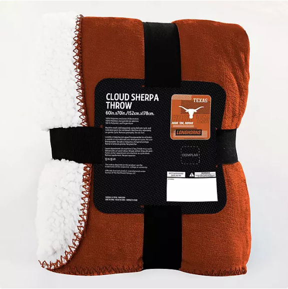 Officially Licensed NCAA Cloud Throw Blanket With Sherpa Back, 60" x 70"-Texas